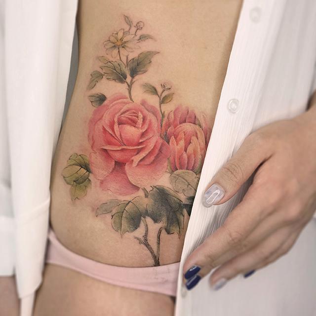 peony watercolor tattoo cover up